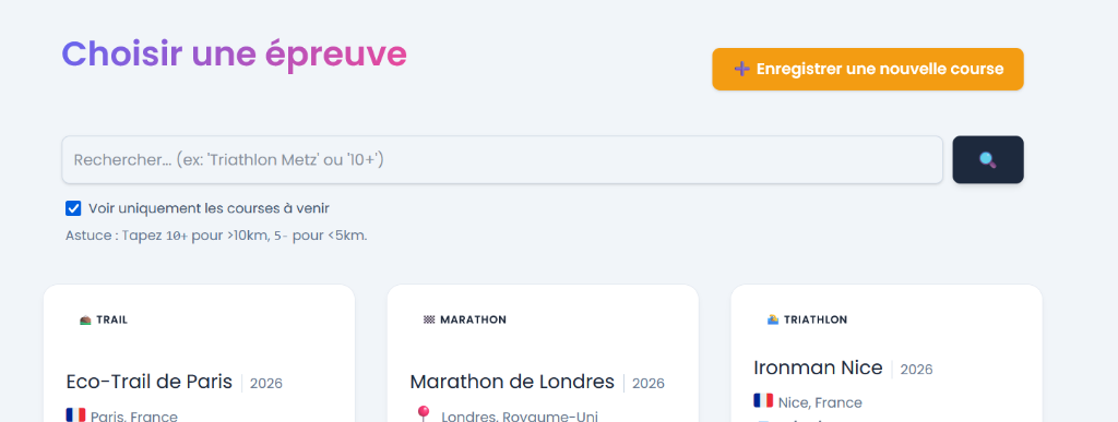 Interface de recherche de courses KlooB